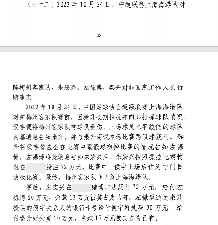 網(wǎng)傳判決書(shū)：梅州0-7海港，梅州守門(mén)員侯宇收30萬(wàn)好處費(fèi)消極比賽