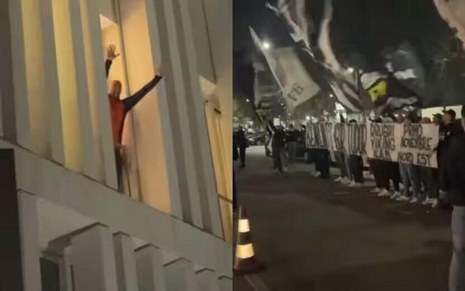 都體：尤文球迷來到酒店外支持新主帥，圖多爾向球迷們揮手致意