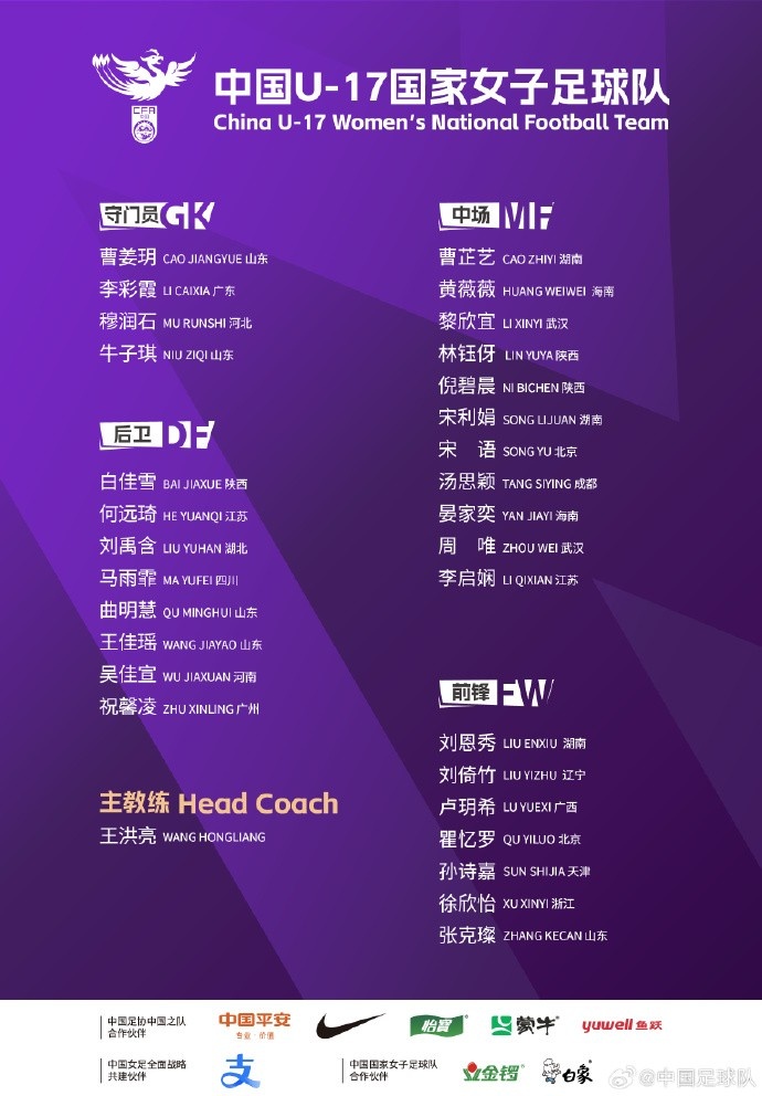 U17女足30人將在蘇州集訓(xùn)備戰(zhàn)世界杯，姜寧、朱挺擔(dān)任訓(xùn)練員